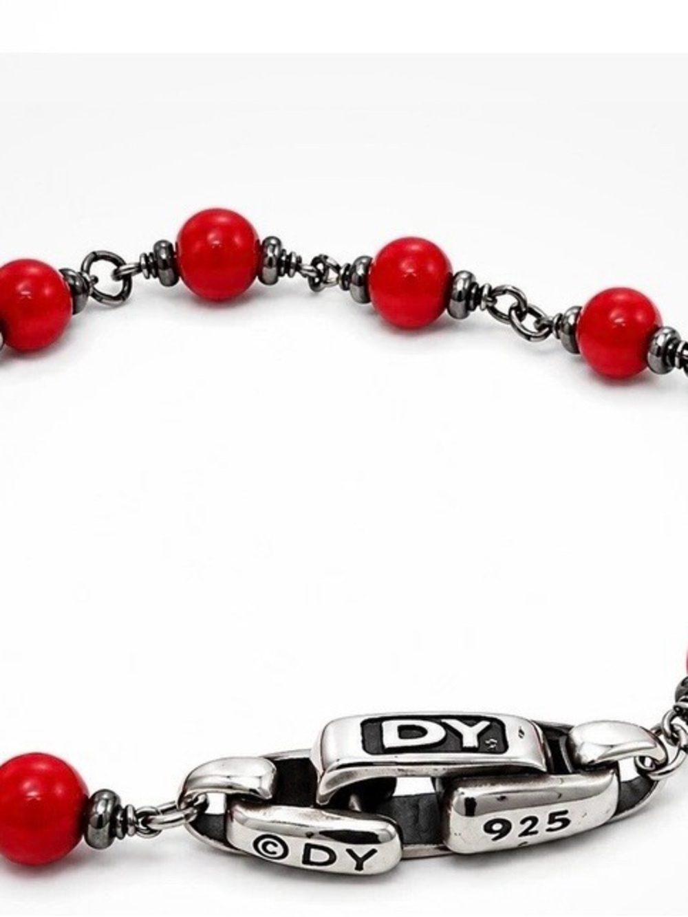 David Yurman Red Bead Sterling Link Bracelet